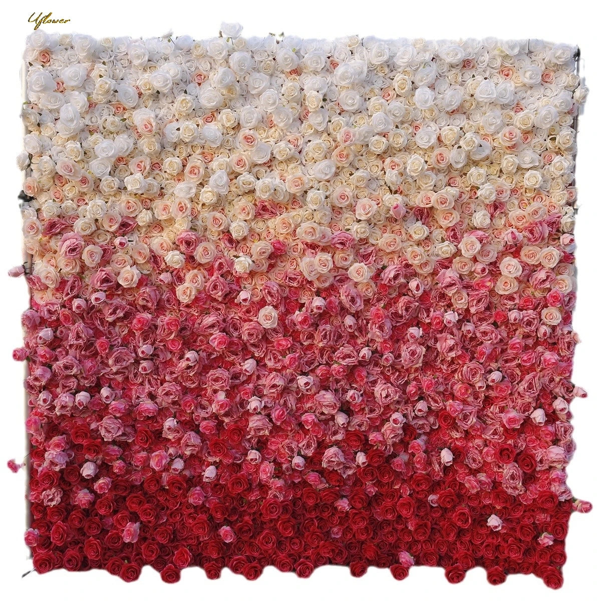 5D Luxury White and Red Gradient Rose Artificial Flower Wall